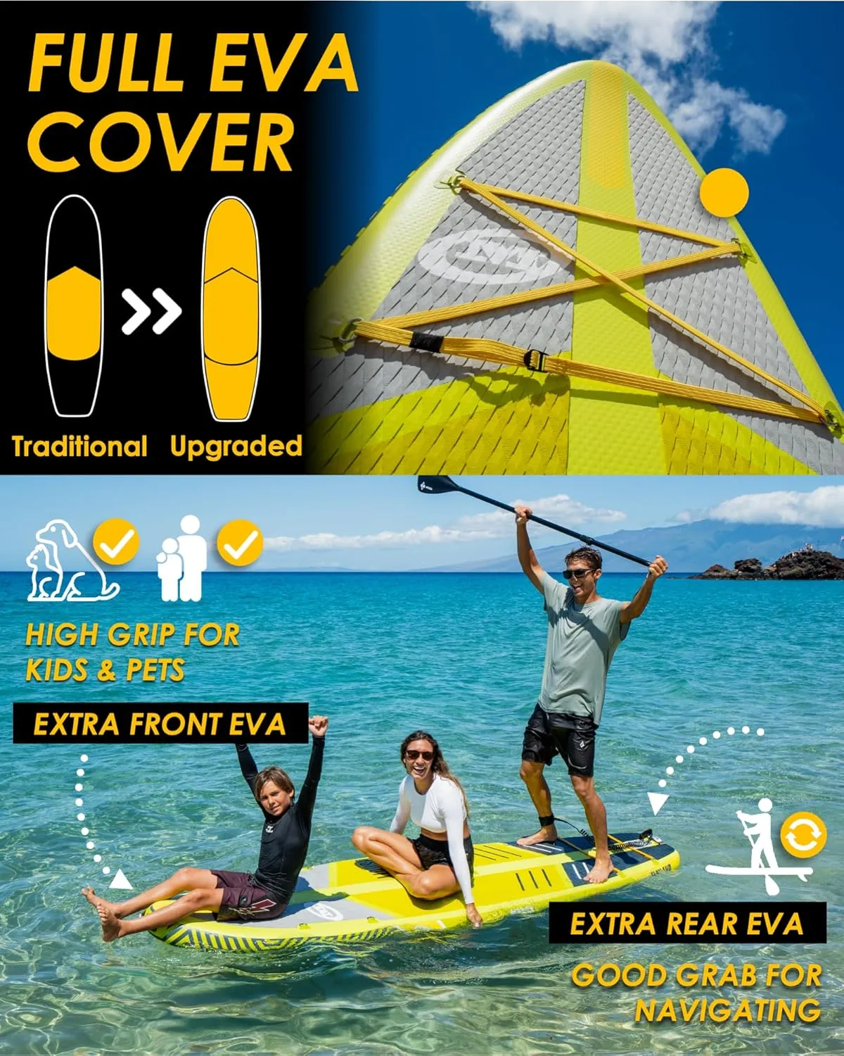 MOUSA 10’8 * 35 Extra Wide Inflatable Stand Up Paddle Board, Stable Paddleboard SUP for 2 People/Family, Anti-Slip Full EVA Deck,Shoulder Strap, 3 Handles, 100L Backpack, All-Round Sup Board, Big Fin