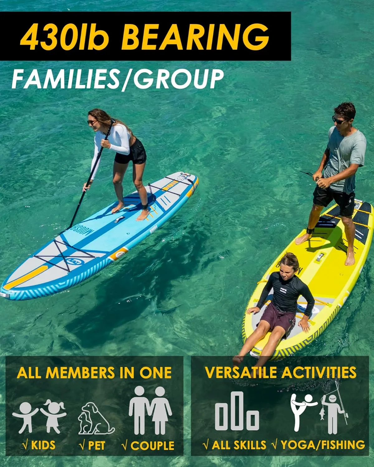 MOUSA 10’8 * 35 Extra Wide Inflatable Stand Up Paddle Board, Stable Paddleboard SUP for 2 People/Family, Anti-Slip Full EVA Deck,Shoulder Strap, 3 Handles, 100L Backpack, All-Round Sup Board, Big Fin