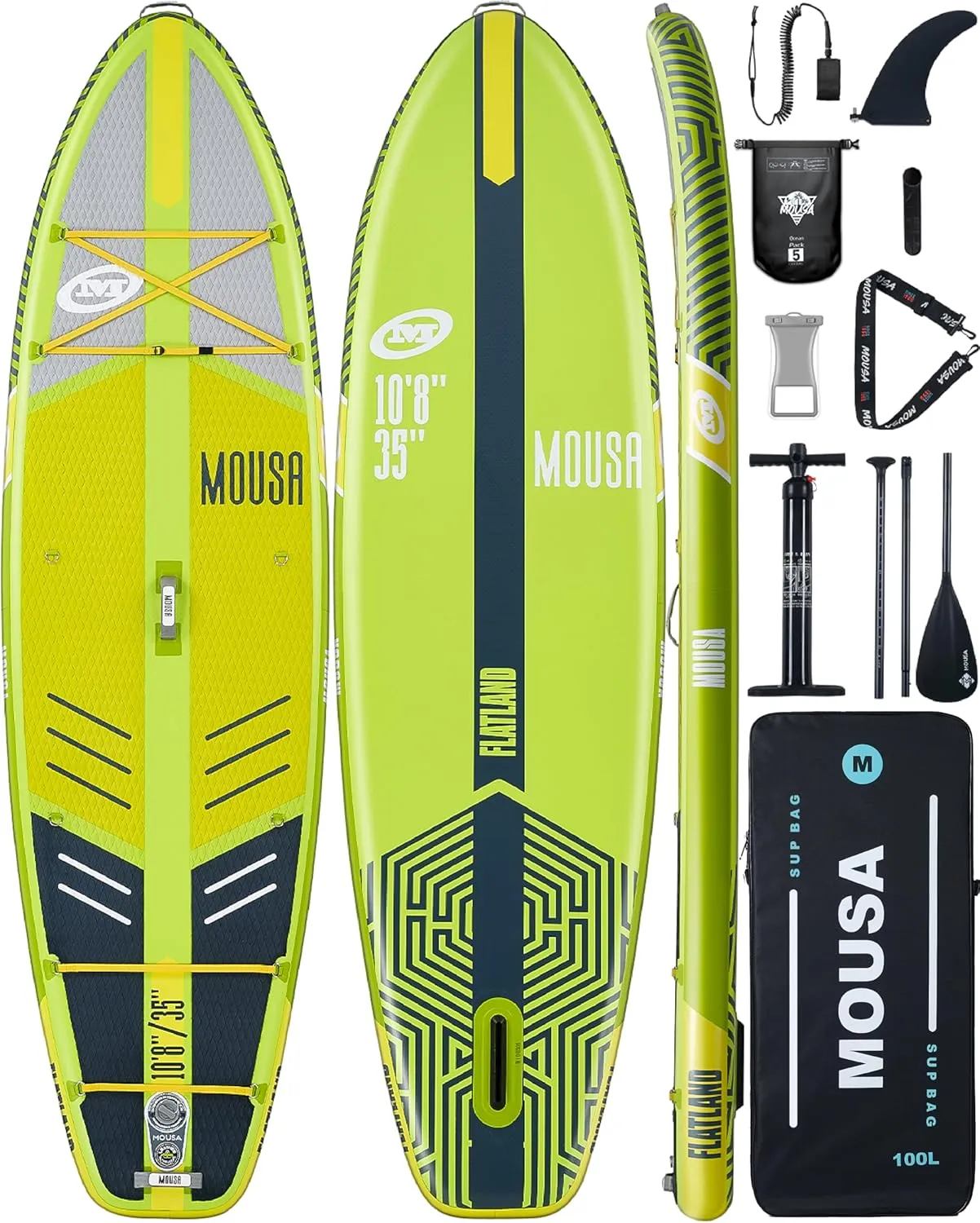 MOUSA 10’8 * 35 Extra Wide Inflatable Stand Up Paddle Board, Stable Paddleboard SUP for 2 People/Family, Anti-Slip Full EVA Deck,Shoulder Strap, 3 Handles, 100L Backpack, All-Round Sup Board, Big Fin