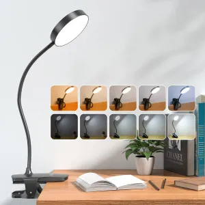 Mubarek Clip on Lamp,5 Brightness 5 Color Clip on Light,400LM 36 LED Reading Lights for Books in Bed,1800mAh Battery Powered Lamp Battery Operated Lights,Rechargeable Desk Lamp with Clamp Light