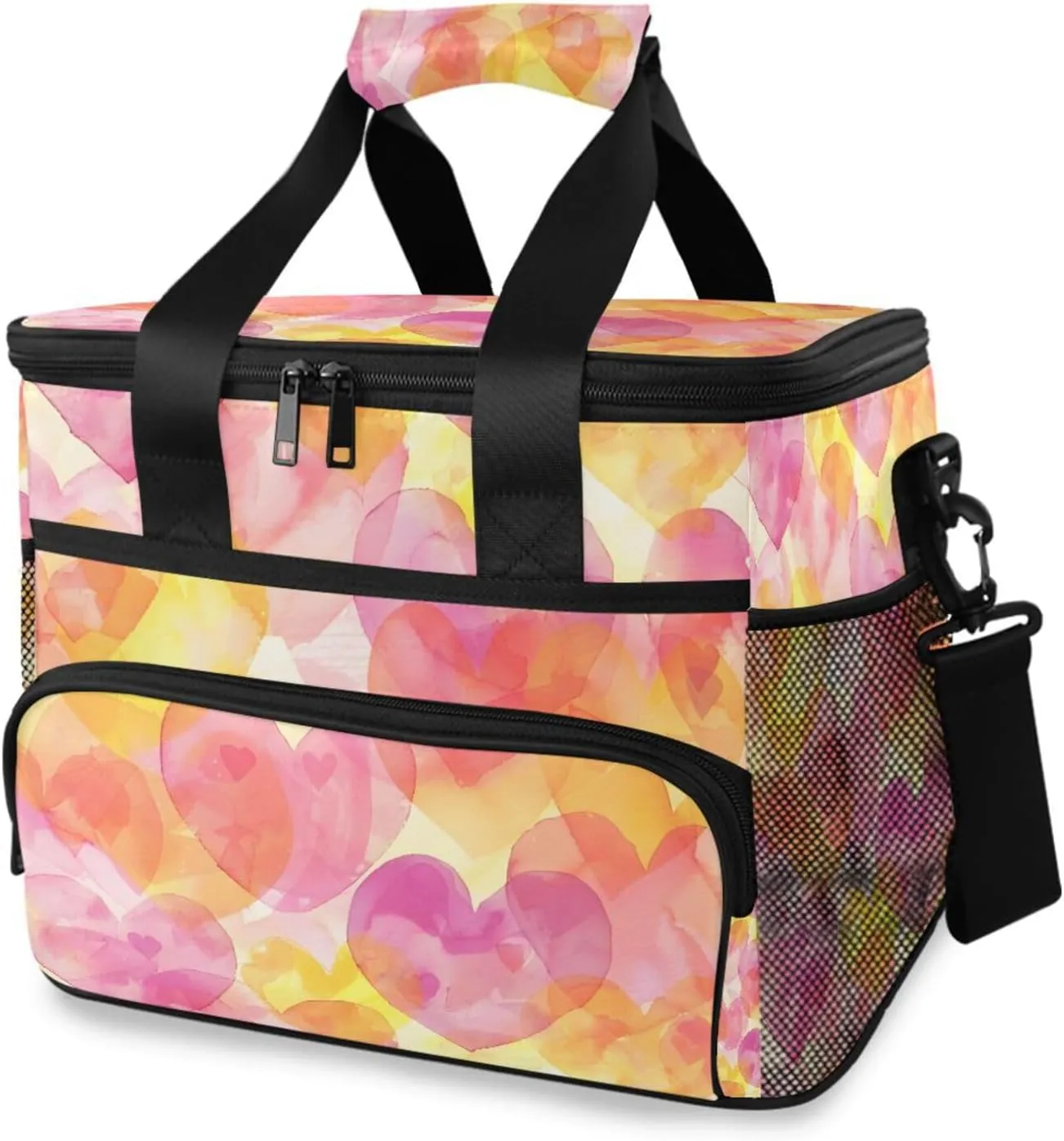 Multi Colors Heart Cooler Bag Insulated Cooler Soft Sided Cooler 24 Can Portable Picnic Bag Large Leakproof Lunch Bag Box for Beach Grocery Camping Travel Car Men Women
