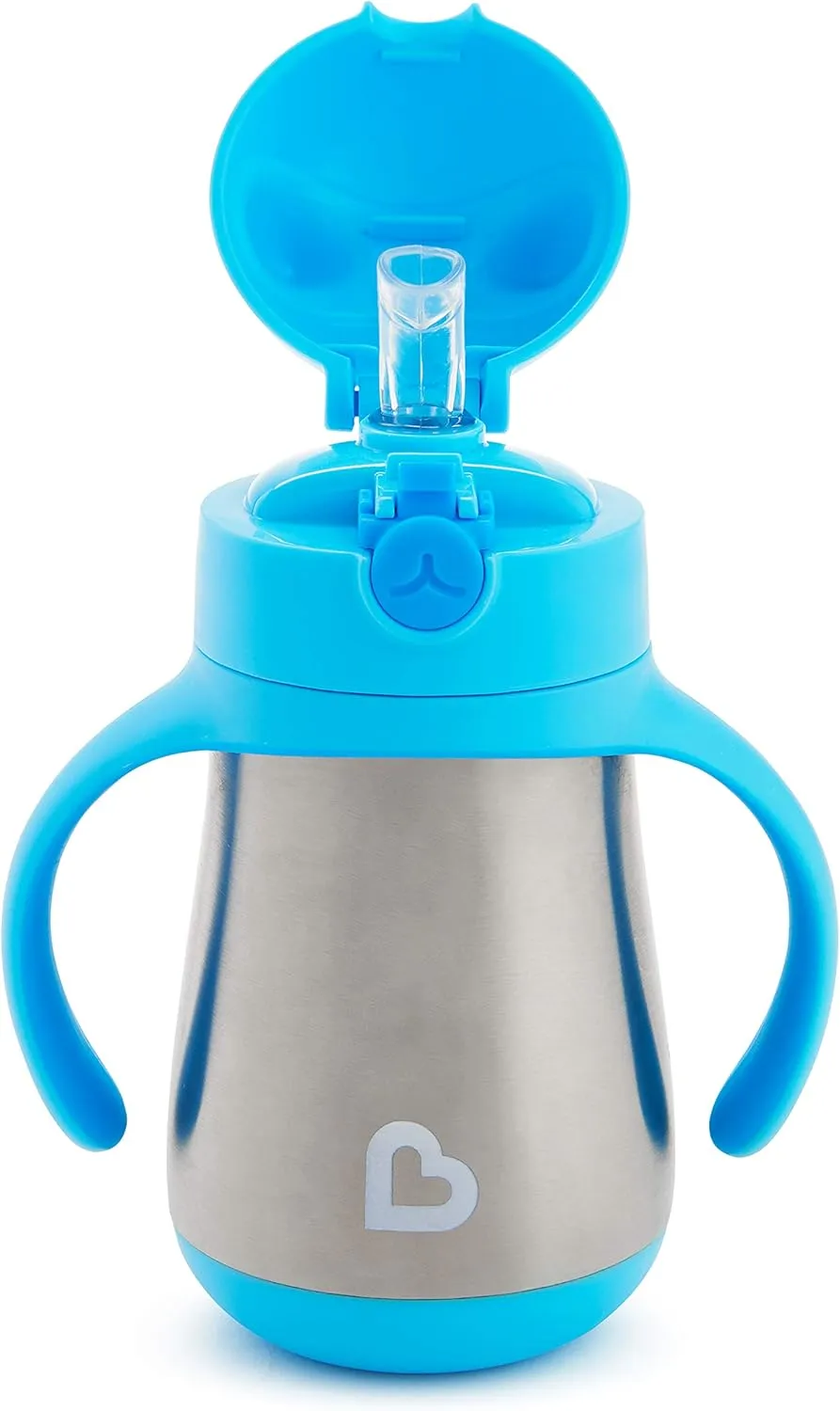 Munchkin Cool Cat Sippy Cup for Toddlers, Stainless Steel Straw Cup, 8 Ounce, Blue
