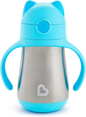 Munchkin Cool Cat Sippy Cup for Toddlers, Stainless Steel Straw Cup, 8 Ounce, Blue