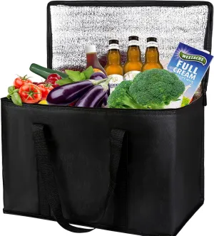 musbus 2Pk Insulated Reusable Grocery Bags, Collapsible Cooler Bag for Groceries, Heavy Duty Large Insulated Bag (Large, Charcoal Black)