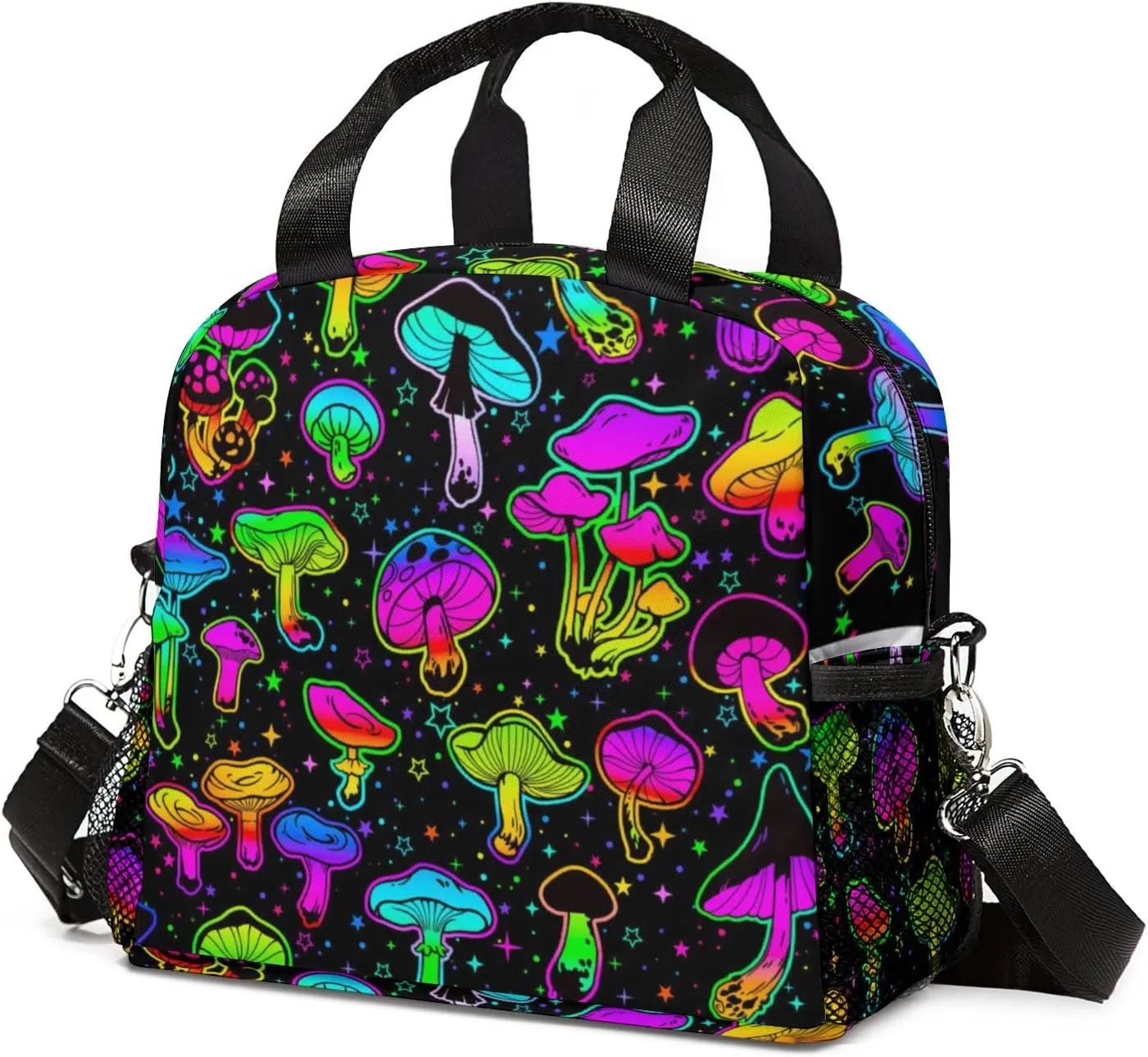 Mushroom Lunch Bag, Reusable Lunch Box Insulated Meal Tote for Kids Women Men Cooler Bag with Shoulder Strap, Durability of Lunch Tote for Work School Picnic, Colorful Mush…