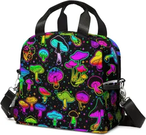Mushroom Lunch Bag, Reusable Lunch Box Insulated Meal Tote for Kids Women Men Cooler Bag with Shoulder Strap, Durability of Lunch Tote for Work School Picnic, Colorful Mush…