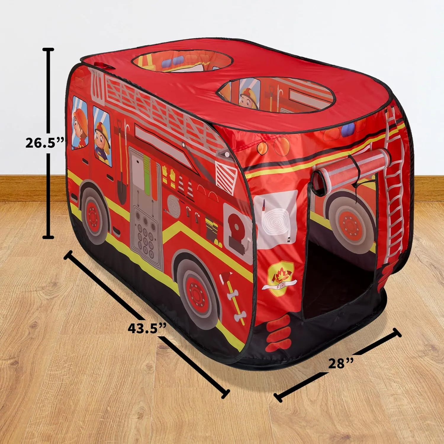Musical Fire Truck Pop Up Play Tent with 3 Openings - Role Play Firefighter Tent - Sirens & Fireman Sounds - Indoor Outdoor - Red Fire Engine Playhouse Vehicle Toys - Ideal Play, Gift, Prop