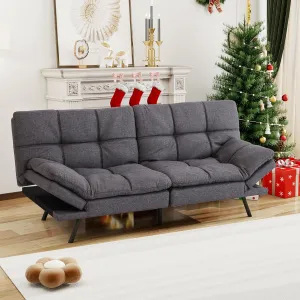 MUUEGM Convertible Memory Foam Futon Sofa Bed, Adjustable Backrest Armrest Folding Couch, Modern Fabric for Living Room, Apartment, Office, Small Room, 71" Dark Gray
