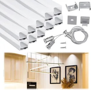 Muzata 10Pack 3.3FT/1M Spotless LED Channel with Hanging Wire No Hot Spots Silver Aluminum LED Strip Diffuser Channel with Milky White Cover U116 WW 1M