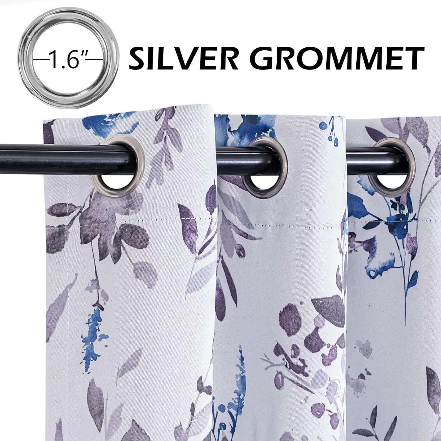 MYSKY HOME Curtains 84 Inches Long for Living Room, Blue Floral Thermal Insulated Light Blocking Grommet drapes, 2 Panels, Grey and Blue.