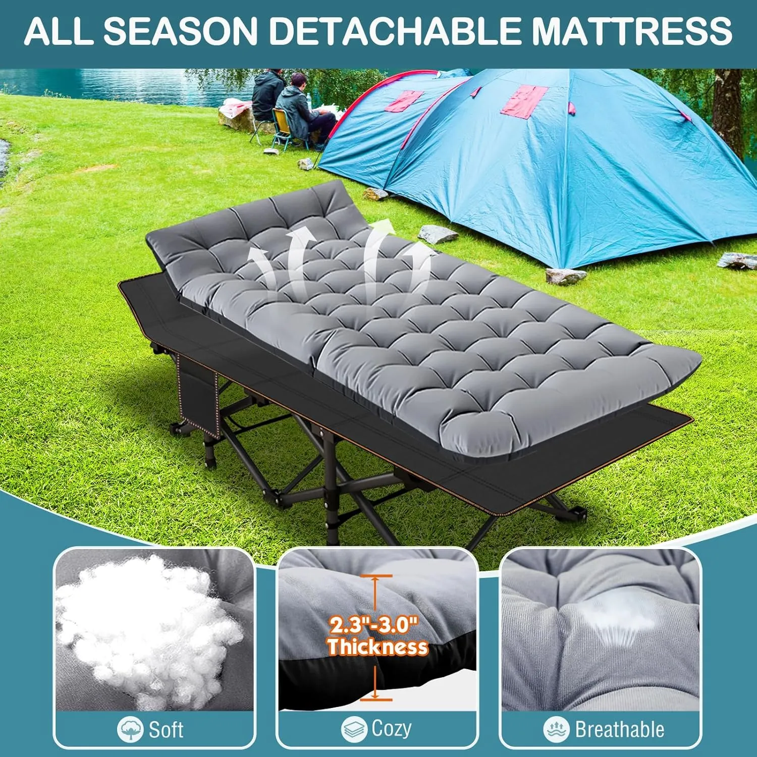 NAIZEA Folding Camping Cots for Adults, Folding Cot with Mattress, Camping Foldable Bed, Portable Military Cot, Double Layer Oxford Strong Heavy Duty Sleeping Cots w/Carry Bag for Camp Office Travel