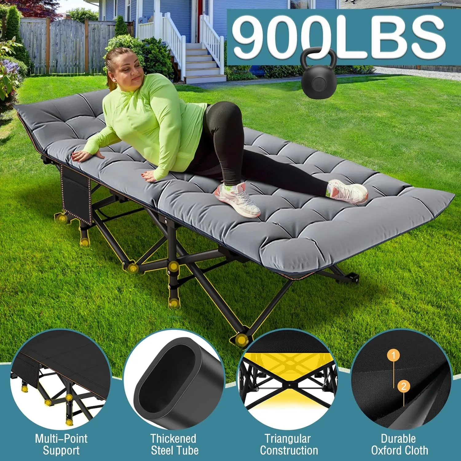 NAIZEA Folding Camping Cots for Adults, Folding Cot with Mattress, Camping Foldable Bed, Portable Military Cot, Double Layer Oxford Strong Heavy Duty Sleeping Cots w/Carry Bag for Camp Office Travel