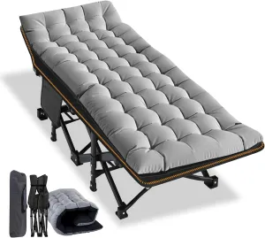 NAIZEA Folding Camping Cots for Adults, Folding Cot with Mattress, Camping Foldable Bed, Portable Military Cot, Double Layer Oxford Strong Heavy Duty Sleeping Cots w/Carry Bag for Camp Office Travel