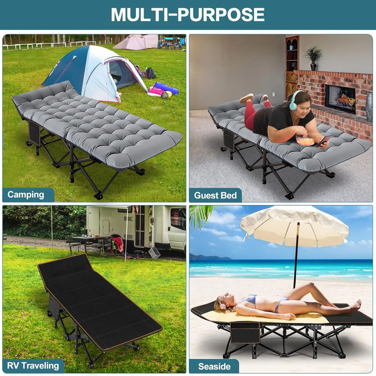 NAIZEA Folding Camping Cots for Adults, Folding Cot with Mattress, Camping Foldable Bed, Portable Military Cot, Double Layer Oxford Strong Heavy Duty Sleeping Cots w/Carry Bag for Camp Office Travel