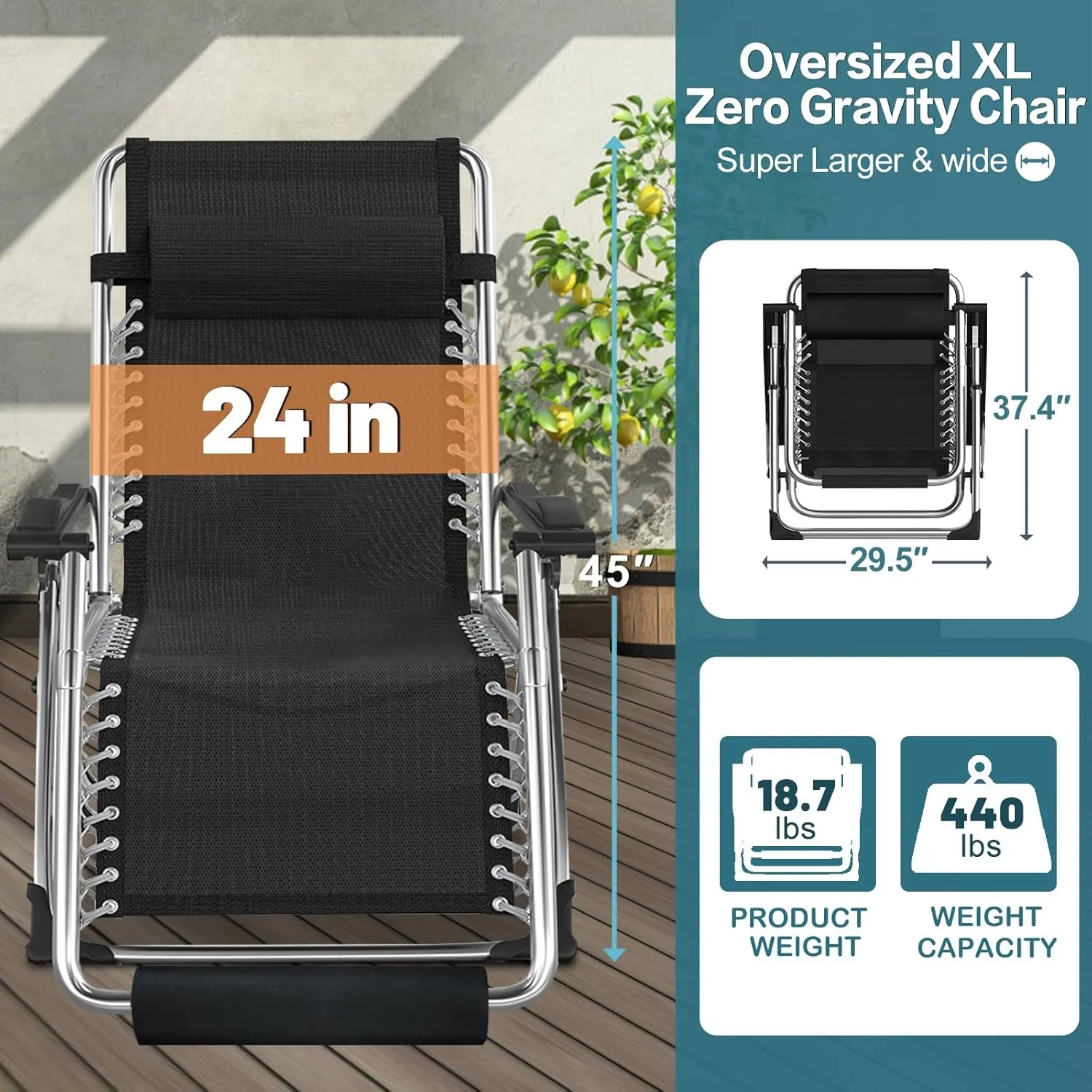 NAIZEA Lounge Chair Padded Zero Gravity Chair Folding Adjustable Reclining Patio Chairs with Cup Holder, Ergonomic Patio Recliner Chairs for Kids and Adult for Indoor and Outdoor