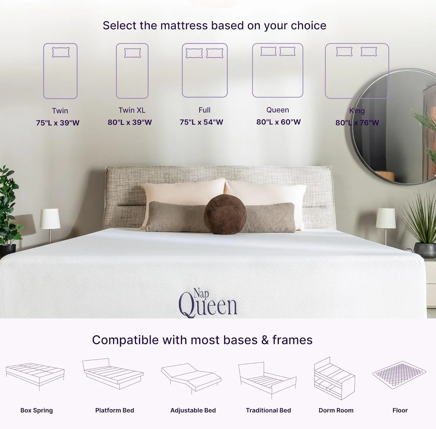 NapQueen 8 Inch Twin Size Mattress, Bamboo Charcoal Memory Foam Mattress, Bed in a Box