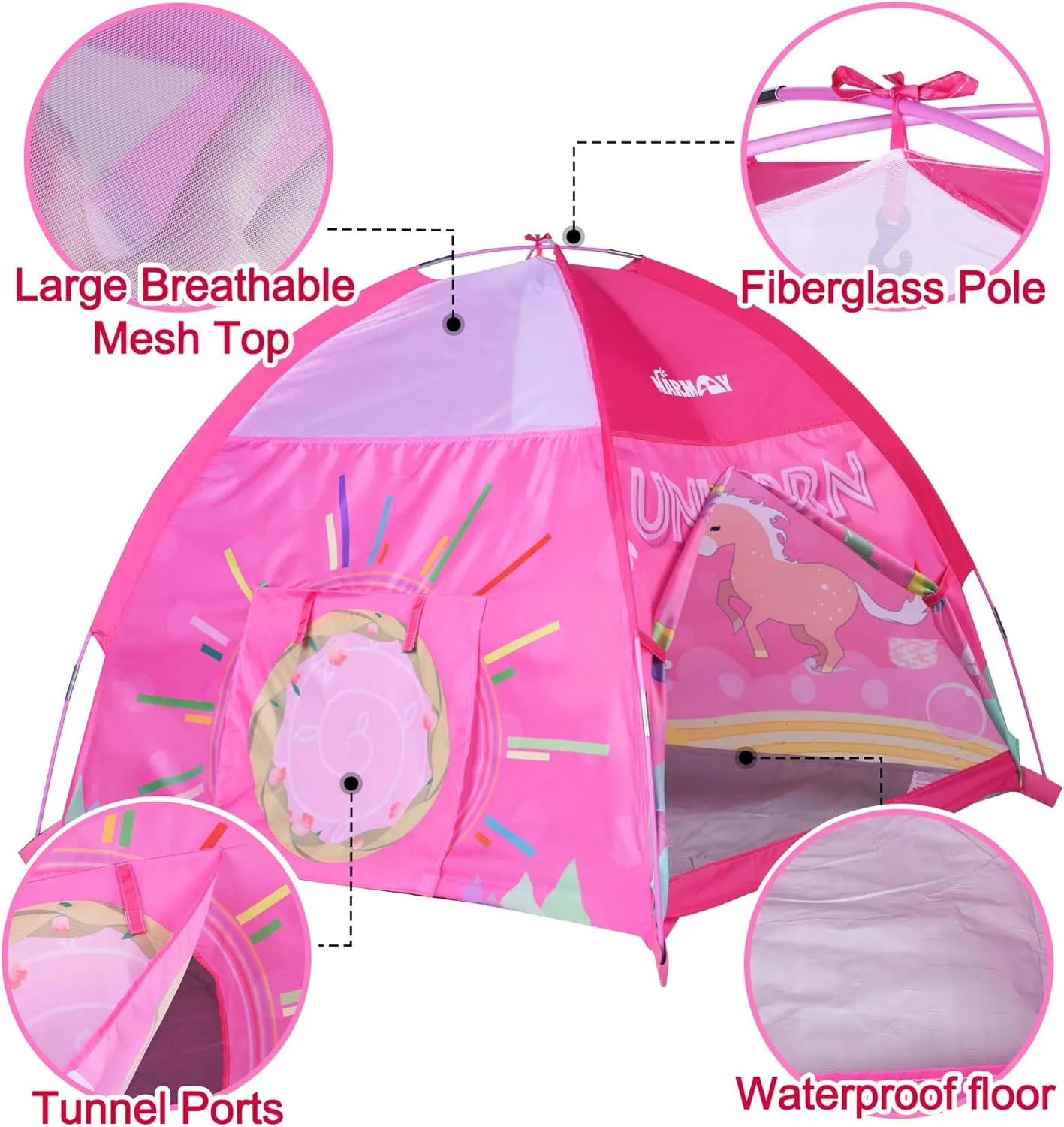 NARMAY® Play Tent Unicorn Dome Tent for Kids Indoor/Outdoor Fun - 48 x 48 x 40 inch