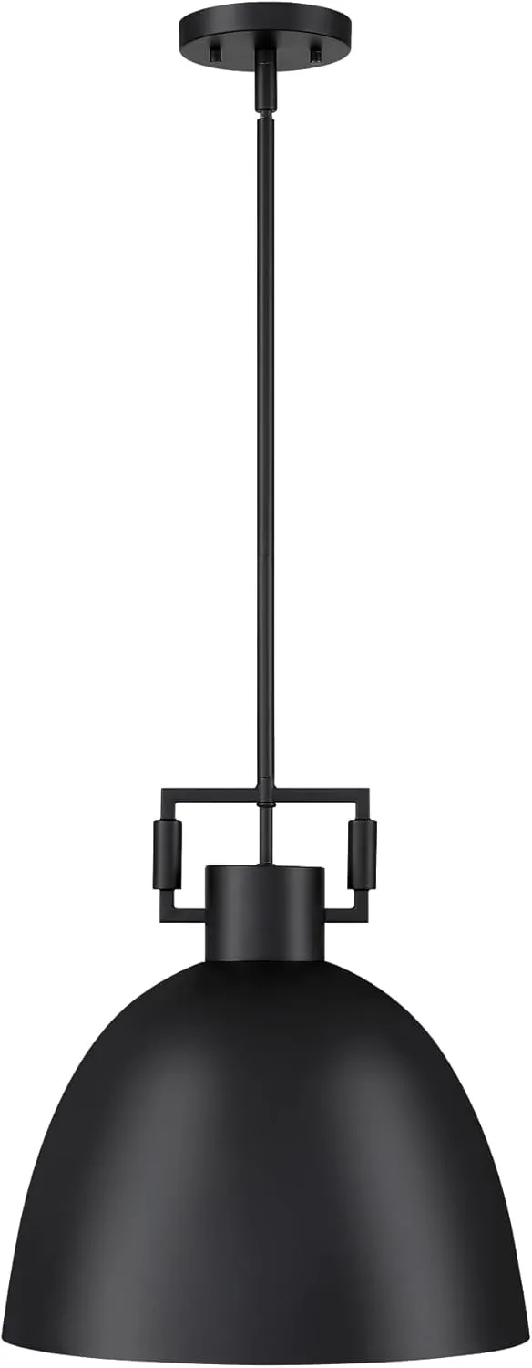 Nathan James Leigh Pendant Lighting, Hanging Ceiling Light with Oversized Metal Shade and Adjustable Cord, for Kitchen Island or Entryway, Matte Black