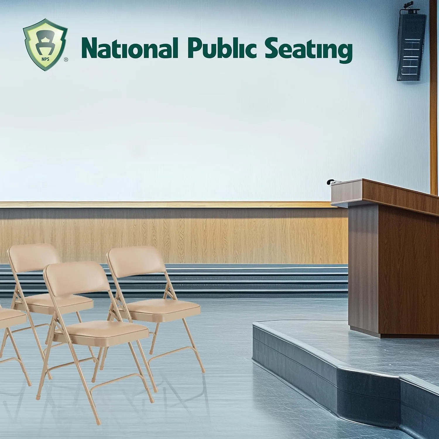 National Public Seating Premium Padded Portable Folding Chairs 1200 Series Upholstered, Heavy-Duty Foldable Chairs for Indoor & Outdoor Use – Set of 4, Comfortable & Durable, French Beige