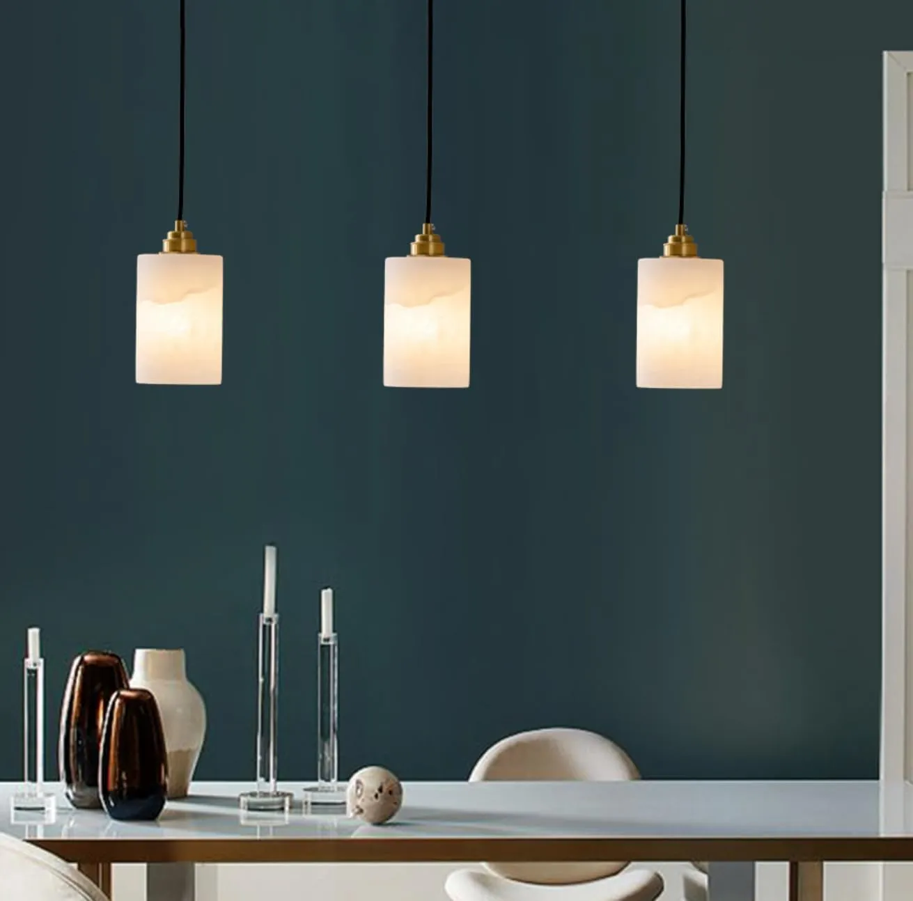 Natural Alabaster Modern Pendant Light White Marble Pendant Lights Kitchen Island Lighting Fixtures Cylinder Stone Shade Mini Contemporary Hanging Lamp