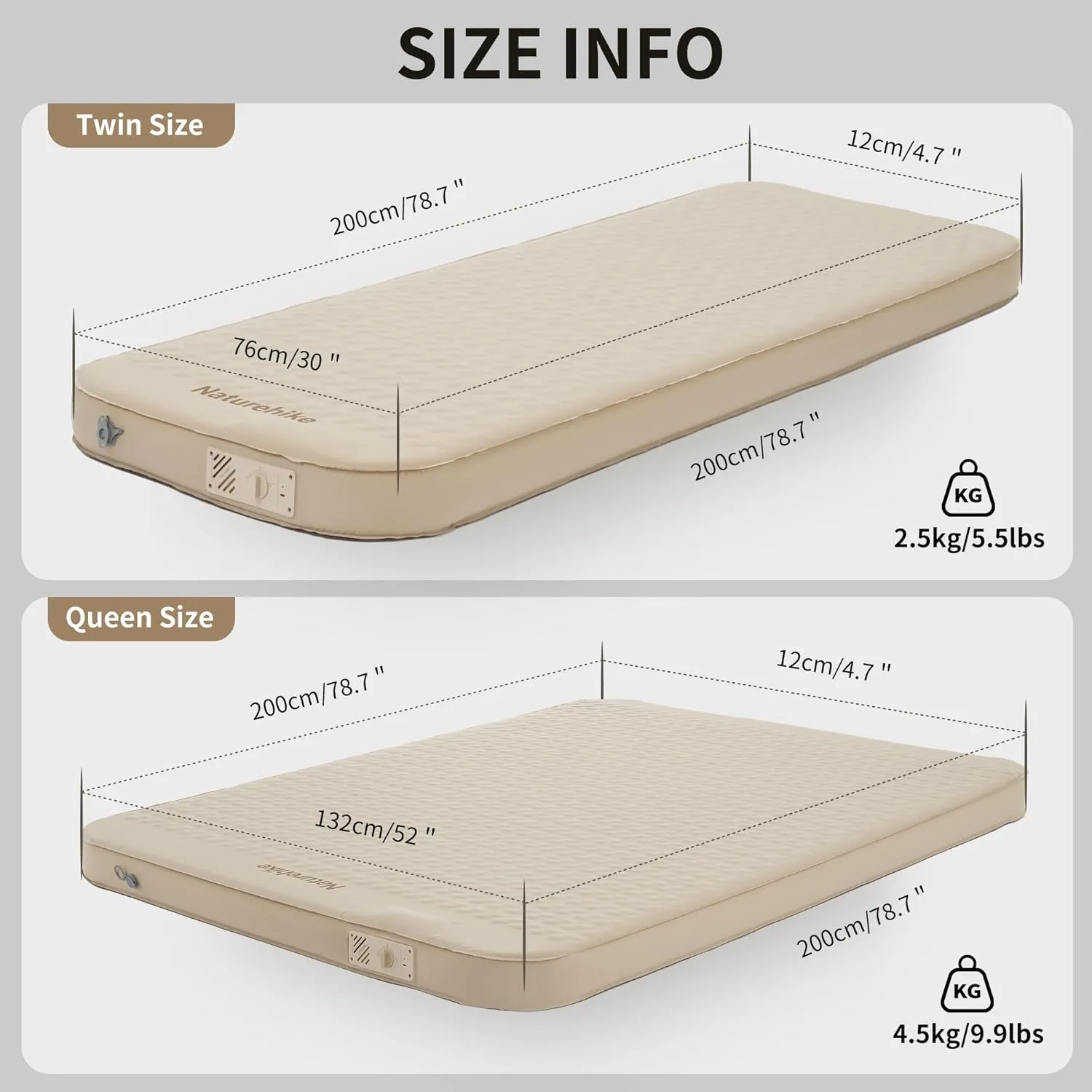 Naturehike 4.72’’ Thick Self-Inflating Sleeping Pad with Lighter Foam and Electric Pump, 45s Fast Inflatable Twin Mattress for Camping, Outdoors, Car, Home, ISPO Award Winning Processes