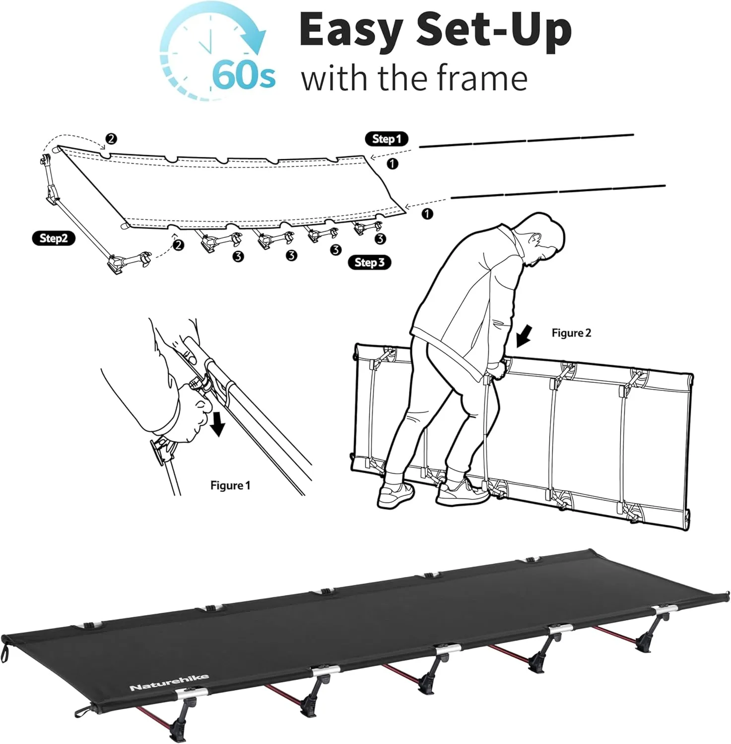 Naturehike GreenWild Camping Cot, Ultralight Folding Backpacking Cot, 60-Second Easy Set-Up, Supports 330lbs, Portable Camping Bed for Adults for Camping Hiking Travel Home