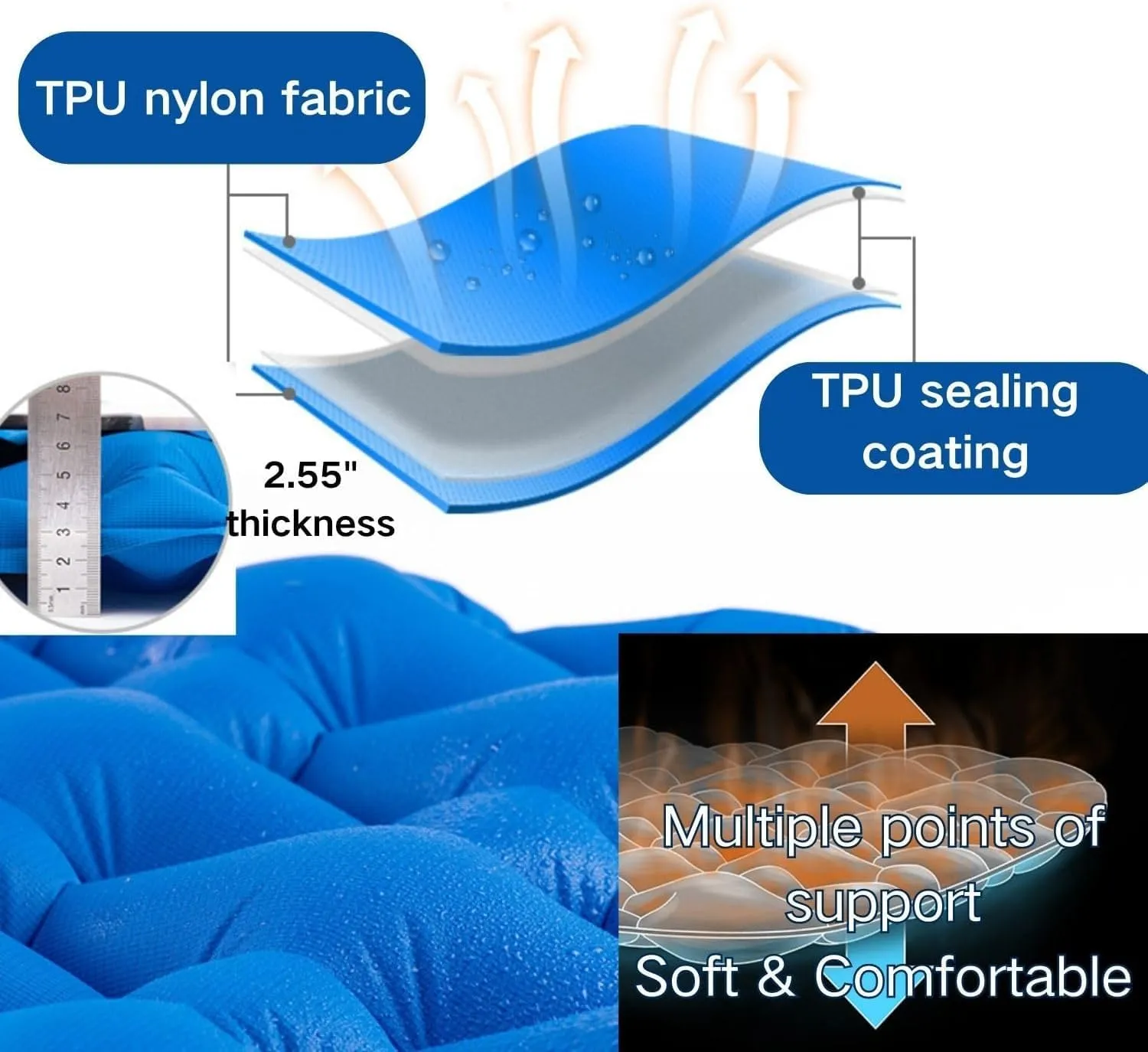 Naturehike Inflatable Double Camping Sleeping Pad, Ultralight Durable 2.55" Thickness Camping Mattress, Compact Air Mat for Hiking, Traveling, Backpacking&Outdoor (Blue)