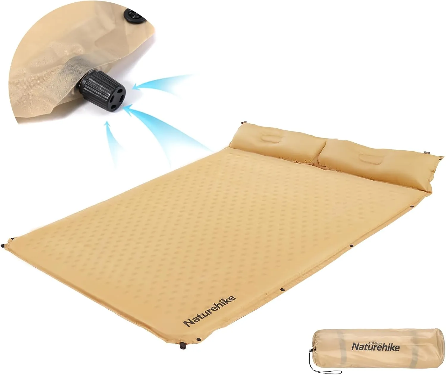 Naturehike Self-Inflating Sleeping Pad, Ultralight Memory Foam Pad with Pillow, Fast Inflating, Patchwork Sleeping Pad for Hiking, RV Camping, Full, Yellow