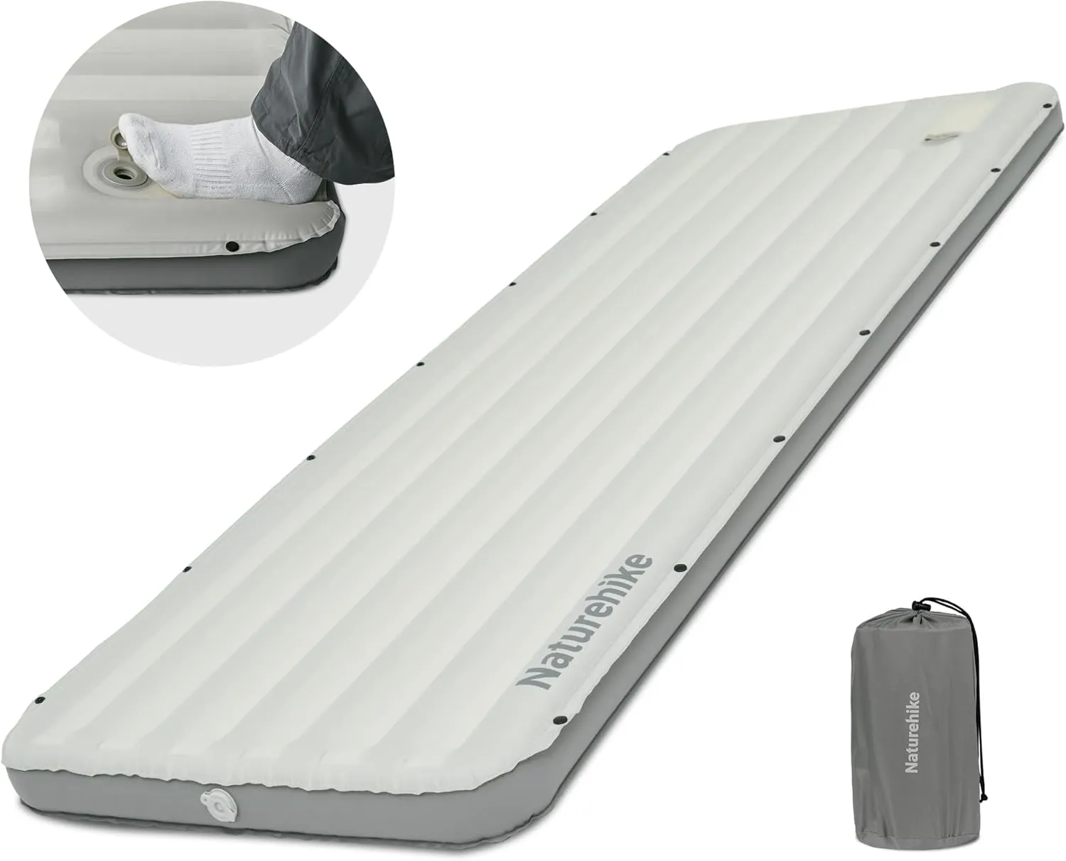 Naturehike Single Camping Mattress, Splicable Sleeping Pad with Foot Pump, 3.74" Thick Sleeping Mats with Strong Support for Travel, Car, Tent, Home