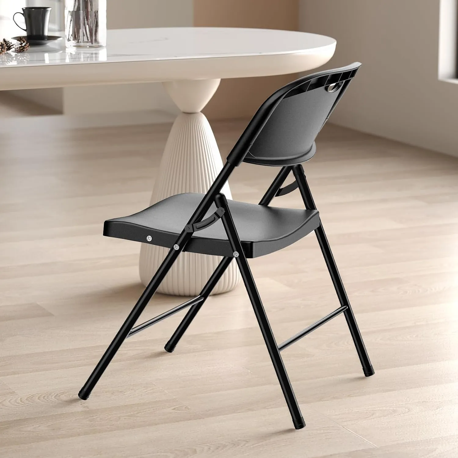 Nazhura 650 Weight Limit Heavy Duty Plastic Folding Chair with Reinfoced Steel Frame for Indoor and Outdoor, Wedding, Party, Restaurant, Meeting Room, Patio and Garden (Black, 6 Pack)