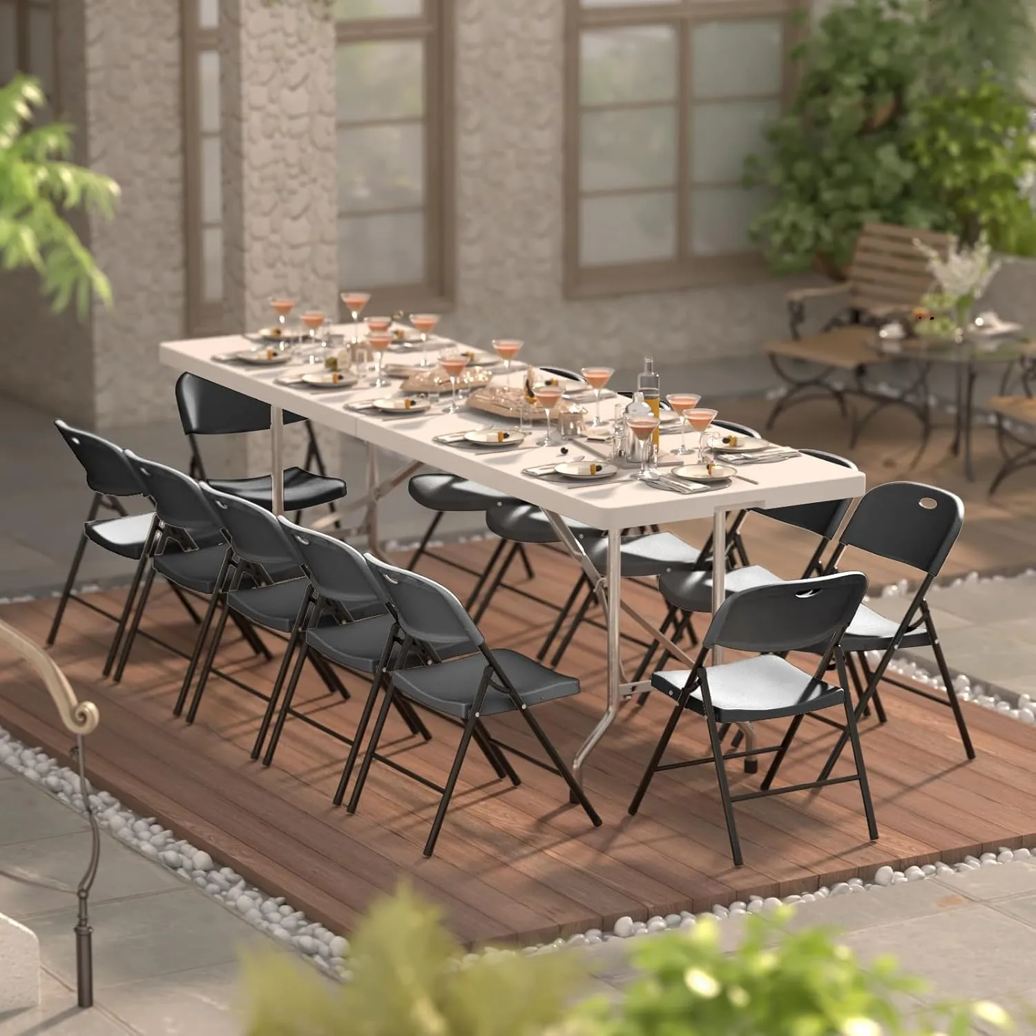 Nazhura 650 Weight Limit Heavy Duty Plastic Folding Chair with Reinfoced Steel Frame for Indoor and Outdoor, Wedding, Party, Restaurant, Meeting Room, Patio and Garden (Black, 6 Pack)