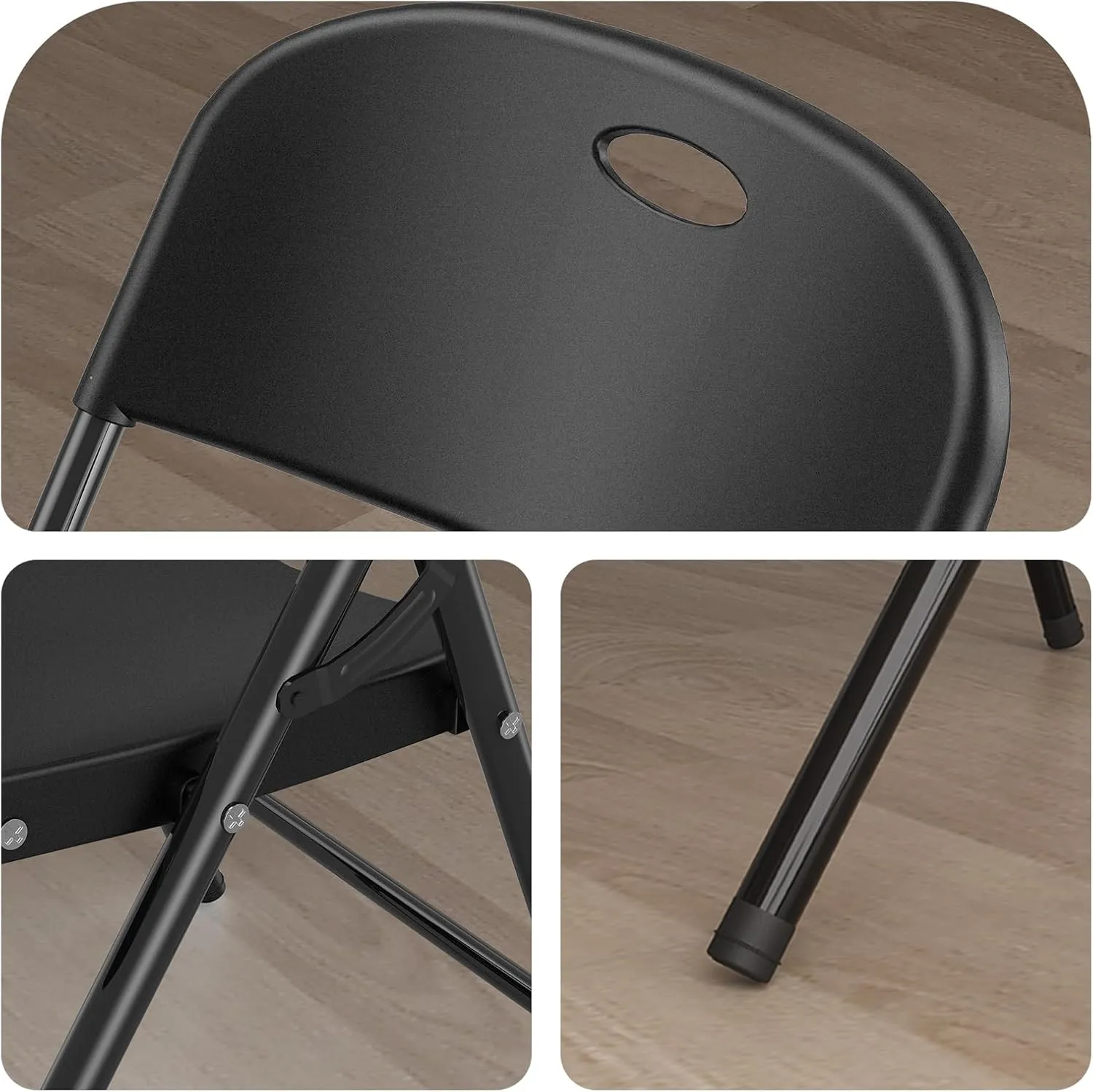 Nazhura 650 Weight Limit Heavy Duty Plastic Folding Chair with Reinfoced Steel Frame for Indoor and Outdoor, Wedding, Party, Restaurant, Meeting Room, Patio and Garden (Black, 6 Pack)