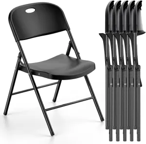 Nazhura 650 Weight Limit Heavy Duty Plastic Folding Chair with Reinfoced Steel Frame for Indoor and Outdoor, Wedding, Party, Restaurant, Meeting Room, Patio and Garden (Black, 6 Pack)