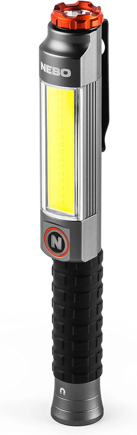 NEBO Big Larry Work Light, 600 Lumen Flashlight with COB Work Light, Pocket Clip Magnetic Base for Hands-Free Lighting, Portable COB LED Dimmable Flashlight, Hazard Light-Red