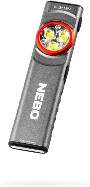 NEBO SLIM Mini Rechargeable Pocket Light | 250 Lumens, 2 Light Modes, Small Flashlight for EDC & Emergencies, Magnetic Base, Lightweight, Water Resistant & Durable, Includes Charging Cable