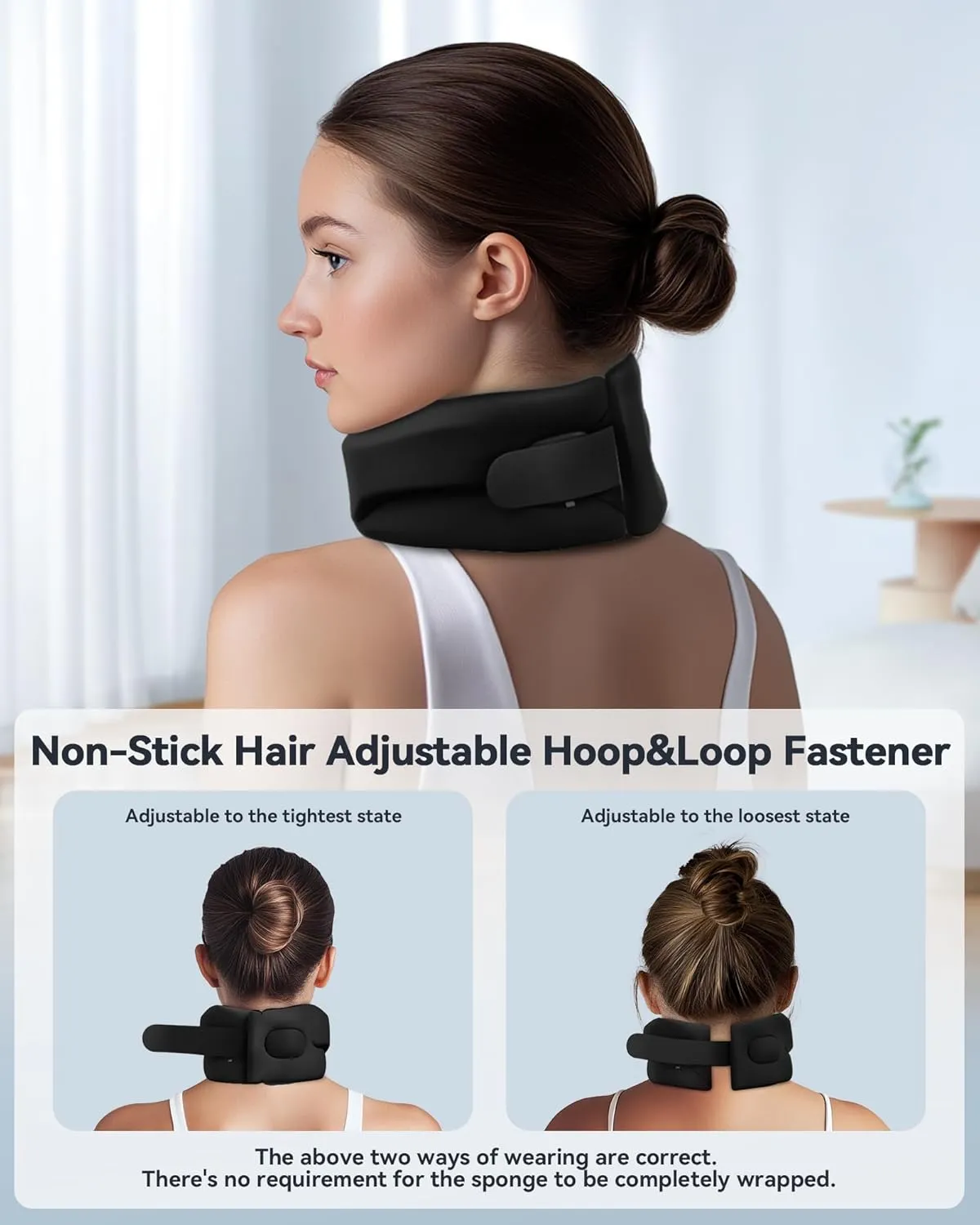 Neck Brace Cervical Collar - Neck Support Brace for Sleeping, Soft Foam Wraps Keep Vertebrae Stable and Aligned for Relief of Cervical Spine Pressure Black Large(15.8-18.1 Inch)