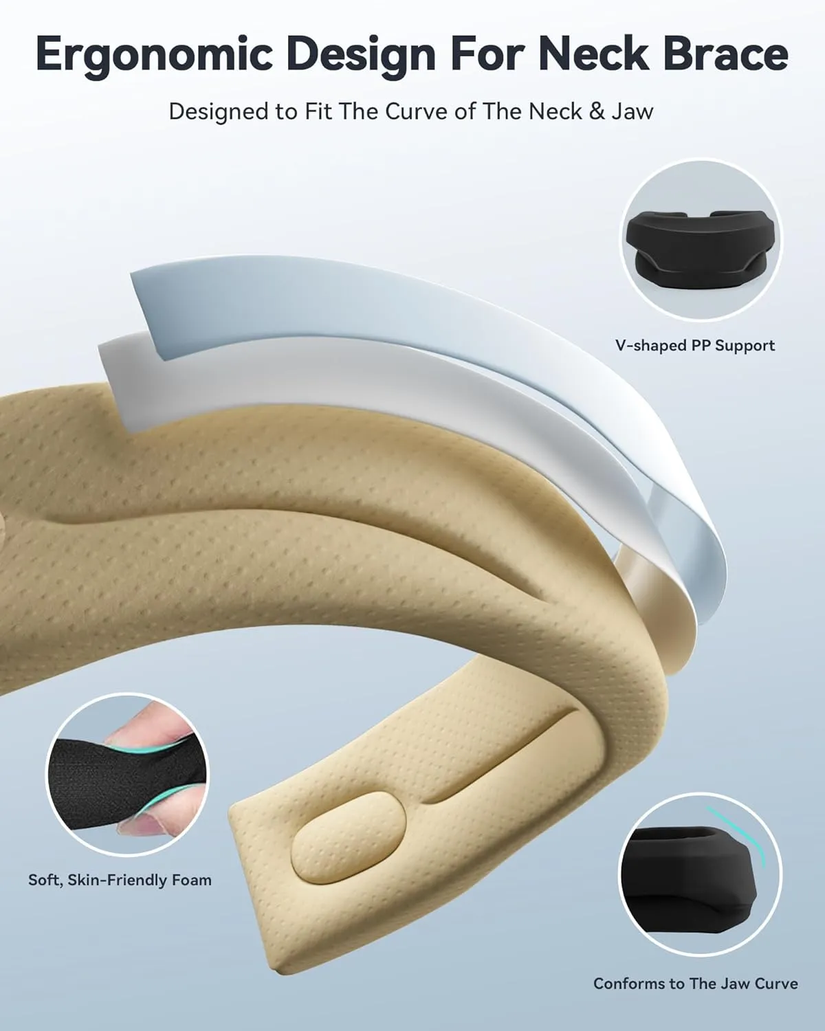 Neck Brace Cervical Collar - Neck Support Brace for Sleeping, Soft Foam Wraps Keep Vertebrae Stable and Aligned for Relief of Cervical Spine Pressure Black Large(15.8-18.1 Inch)