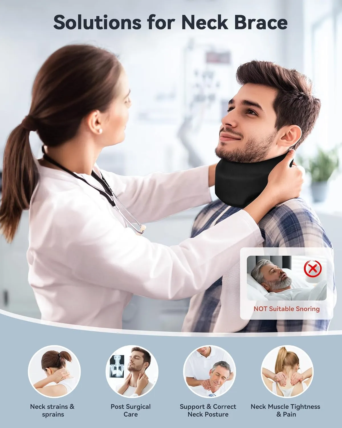 Neck Brace Cervical Collar - Neck Support Brace for Sleeping, Soft Foam Wraps Keep Vertebrae Stable and Aligned for Relief of Cervical Spine Pressure Black Large(15.8-18.1 Inch)