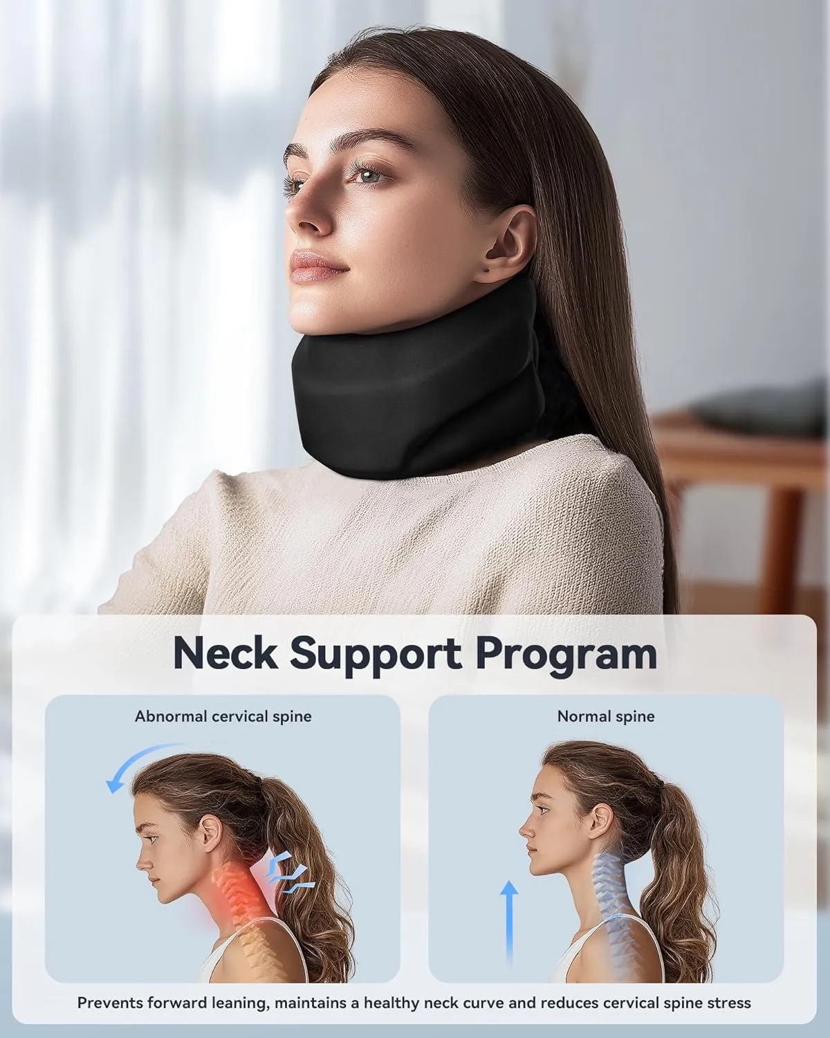 Neck Brace Cervical Collar - Neck Support Brace for Sleeping, Soft Foam Wraps Keep Vertebrae Stable and Aligned for Relief of Cervical Spine Pressure Black Large(15.8-18.1 Inch)