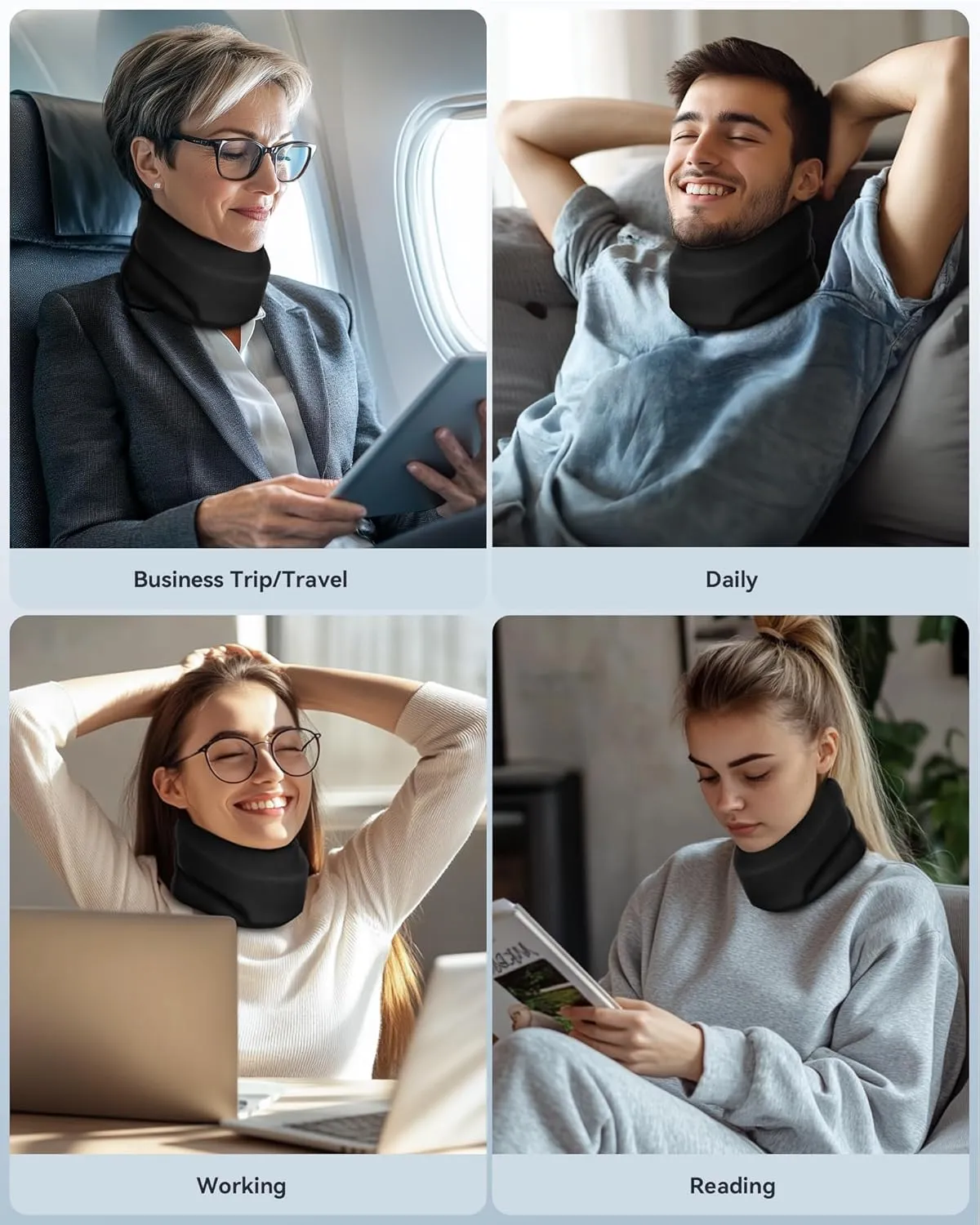 Neck Brace Cervical Collar - Neck Support Brace for Sleeping, Soft Foam Wraps Keep Vertebrae Stable and Aligned for Relief of Cervical Spine Pressure Black Large(15.8-18.1 Inch)