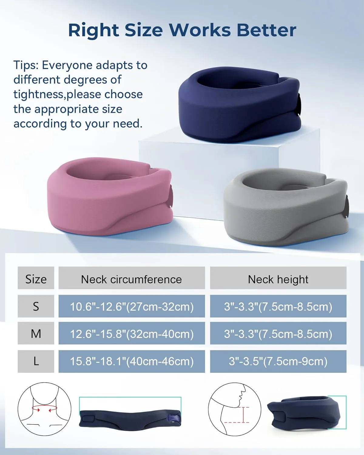 Neck Brace Cervical Collar - Neck Support Brace for Sleeping, Soft Foam Wraps Keep Vertebrae Stable and Aligned for Relief of Cervical Spine Pressure Dark Blue (12.6-15.8 Inch)