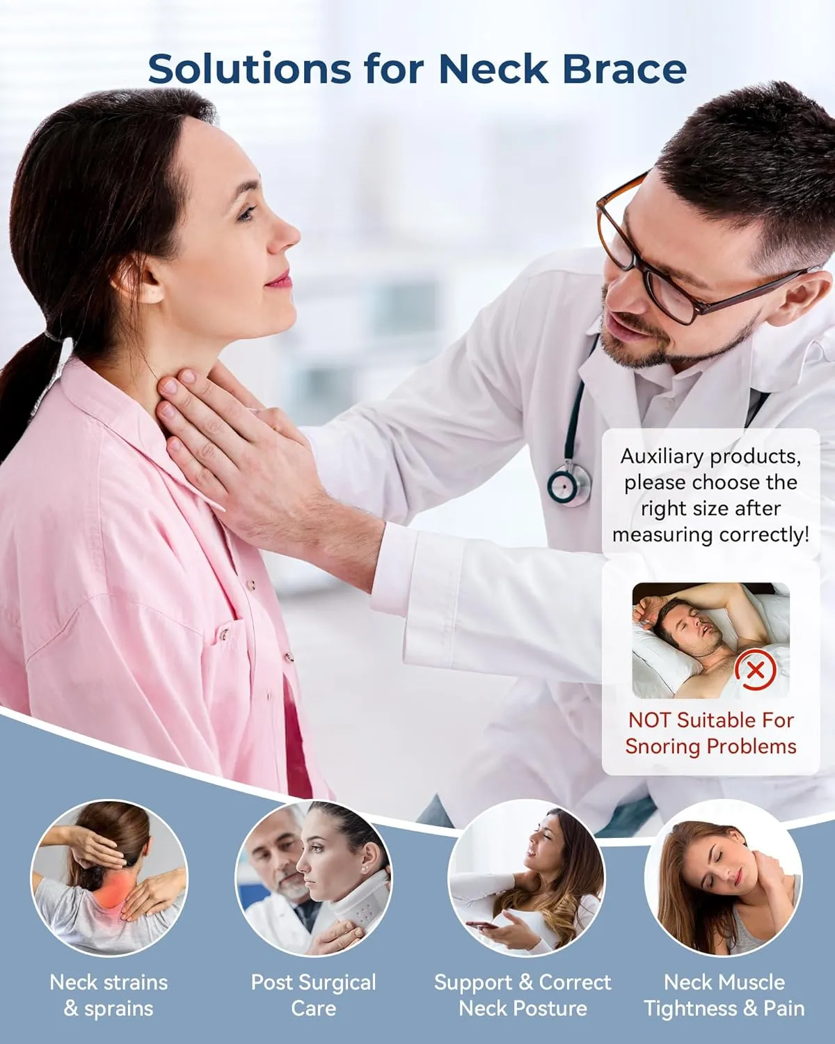 Neck Brace Cervical Collar - Neck Support Brace for Sleeping, Soft Foam Wraps Keep Vertebrae Stable and Aligned for Relief of Cervical Spine Pressure Dark Blue (12.6-15.8 Inch)