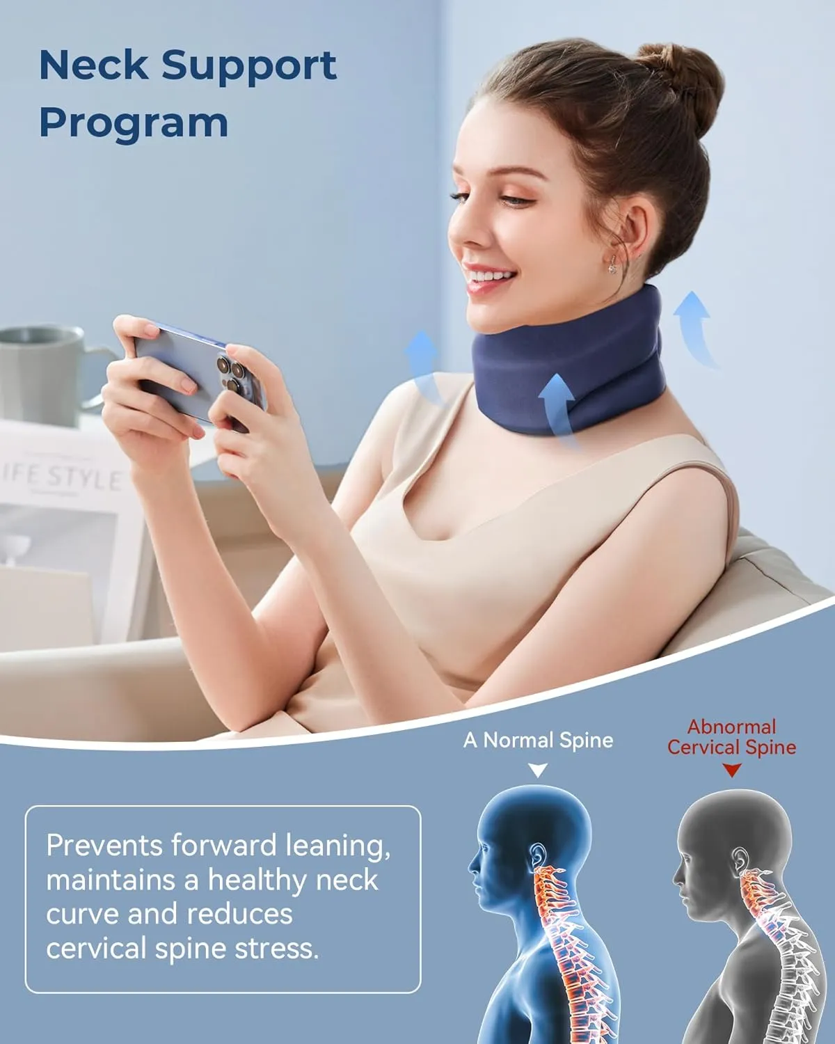 Neck Brace Cervical Collar - Neck Support Brace for Sleeping, Soft Foam Wraps Keep Vertebrae Stable and Aligned for Relief of Cervical Spine Pressure Dark Blue (12.6-15.8 Inch)