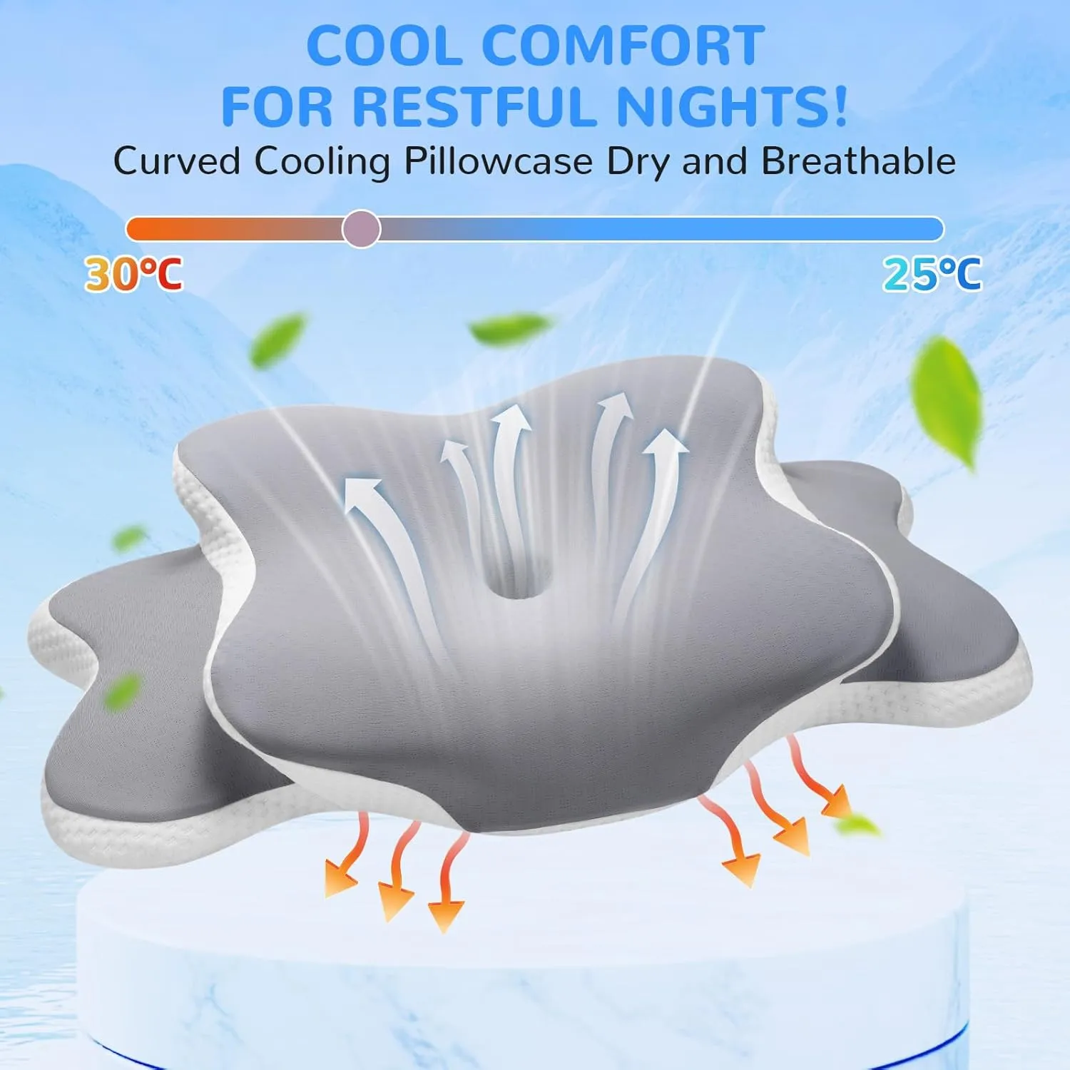 Neck Pain Relief Pillow - Ergonomic Cervical Support with Dual-Height Memory Foam & Cooling Ice Silk Cover for Side and Back Sleepers, Grey