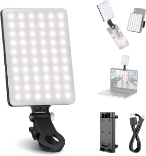 NEEWER Basic Selfie Light with Front & Back Phone Clip, 60 LED 2000mAh Rechargeable CRI 95 , 3 Light Modes, Portable Clip on Light for Phone/Tablet/Laptop, Zoom Call TikTok Video Fill Light - NL-60AI