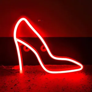 Neon Night Light, LED Neon Signs Night Light High Heel Neon Lights Neon Lights for Kids Bedroom Battery USB Operated (Red)
