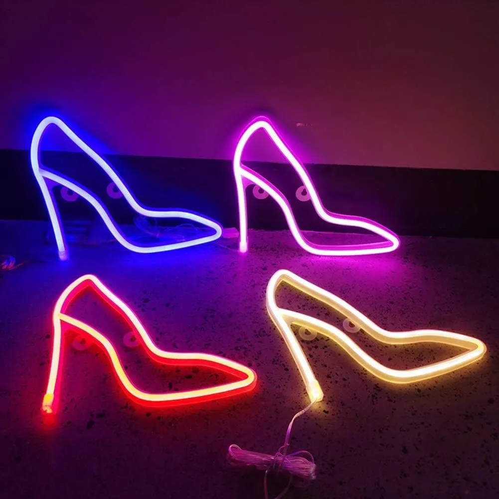 Neon Night Light, LED Neon Signs Night Light High Heel Neon Lights Neon Lights for Kids Bedroom Battery USB Operated (Red)