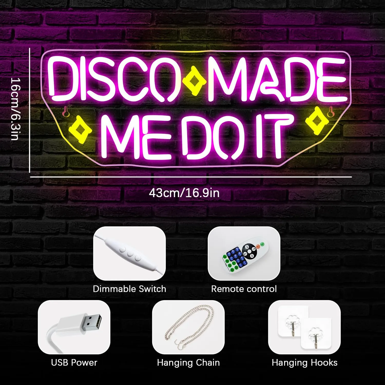 NEONLOVE Disco Made Me Do It Neon Sign - Pink Acrylic USB Disco Light Up Sign for Wall Decor, Bedroom, Bar, Party, Birthday
