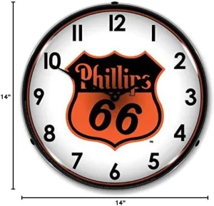 New Phillips 66 Orange Retro Vintage Style Advertising LED Lighted Clock - Ships Free Next Business Day to Lower 48 States