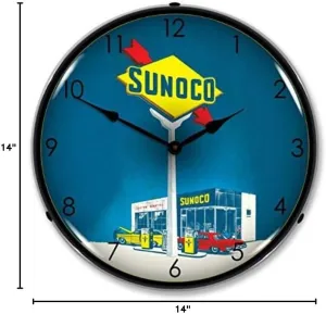 New Sunoco Gas Retro Vintage Style Advertising LED Lighted Clock - Ships Free Next Business Day to Lower 48 States
